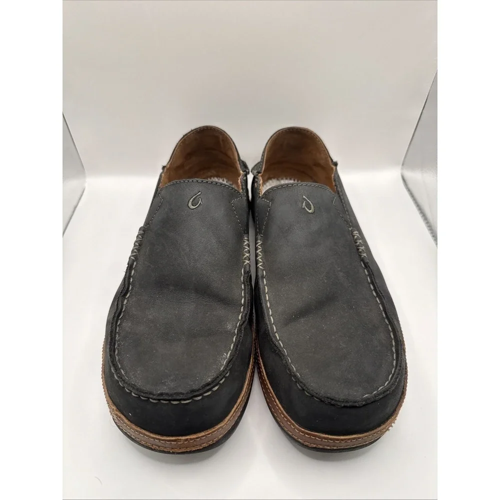 Olukai Moloa Mens Leather Slip On Moc Toe Black 10128-4033 Size 10 NO‎ INSOLES